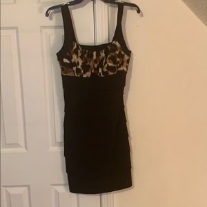 Black w/ leopard print accent mini dress